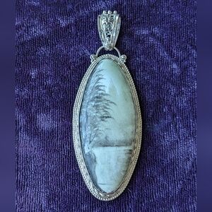 Silver Filigree Pendant With Mystic Picture Painted On A Natural Stone